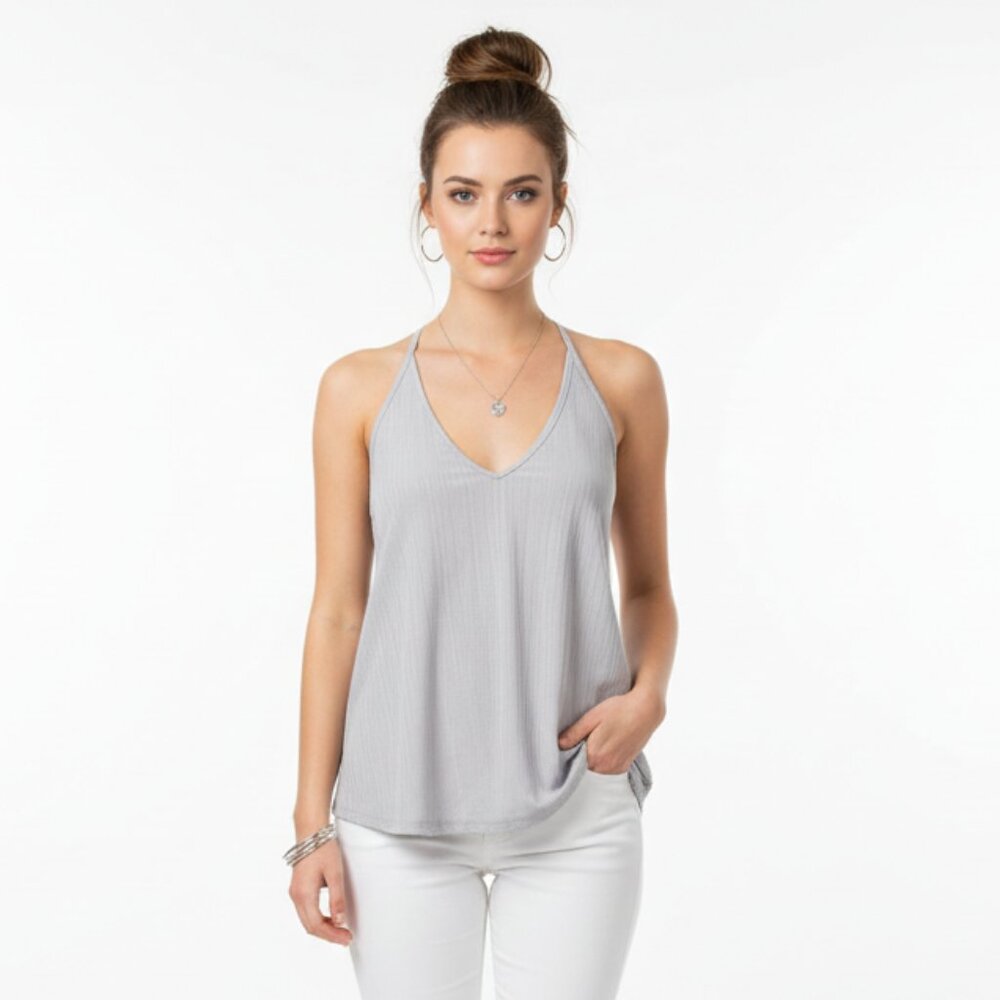 Free People Intimately Gray Ribbed Racerback Tank Top NEW XS